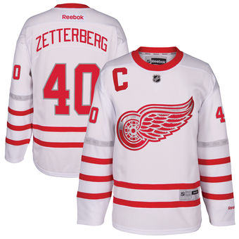 Men's Detroit Red Wings Henrik Zetterberg Reebok White 2017 Centennial Classic Premier Player Jersey