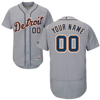 Men's Detroit Tigers Majestic Road Gray FlexBase Authentic Collection Custom Jersey
