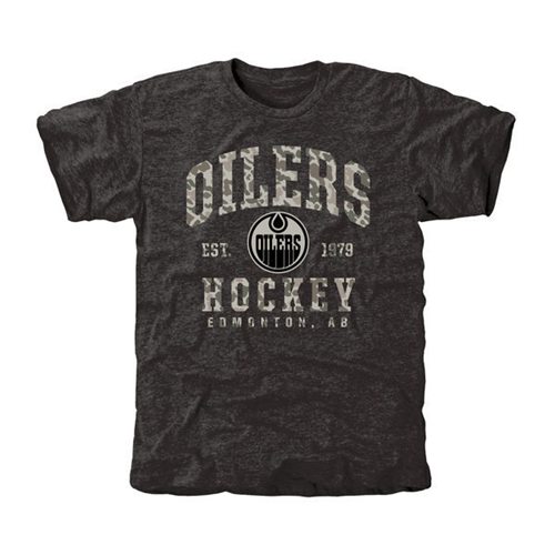 Men's Edmonton Oilers Black Camo Stack T-Shirt Men's Edmonton Oilers Black Camo Stack T-Shirt