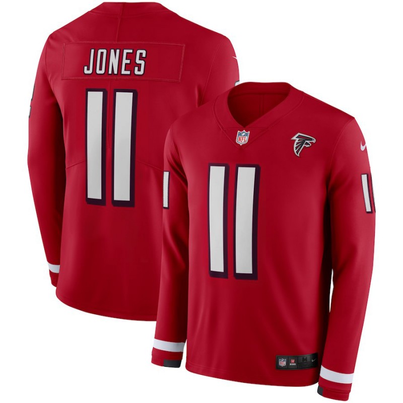 Men's Falcons #11 Julio Jones Red Team Color Men's Stitched NFL Limited Therma Long Sleeve Jersey Men's Falcons #11 Julio Jones Red Team Color Men's Stitched NFL Limited Therma Long Sleeve Jersey