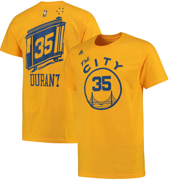 Men's Golden State Warriors Kevin Durant adidas Gold Net Number T-Shirt