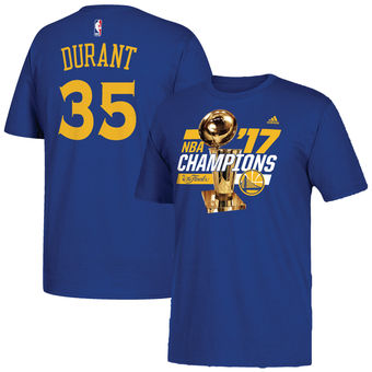 Men's Golden State Warriors Kevin Durant adidas Royal 2017 NBA Finals Champions Name & Number T-Shirt
