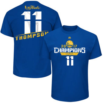 Men's Golden State Warriors Klay Thompson Majestic Royal 2017 NBA Finals Champions Name & Number T-Shirt