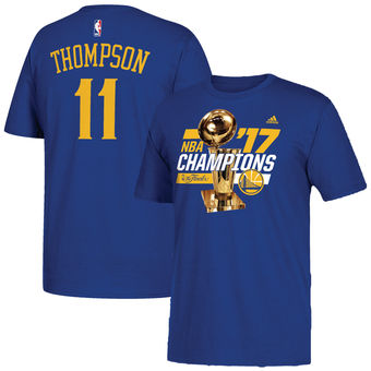 Men's Golden State Warriors Klay Thompson adidas Royal 2017 NBA Finals Champions Name & Number T-Shirt Men's Golden State Warriors Klay Thompson adidas Royal 2017 NBA Finals Champions Name & Number T-Shirt