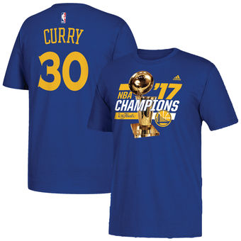 Men's Golden State Warriors Stephen Curry adidas Royal 2017 NBA Finals Champions Name & Number T-Shirt