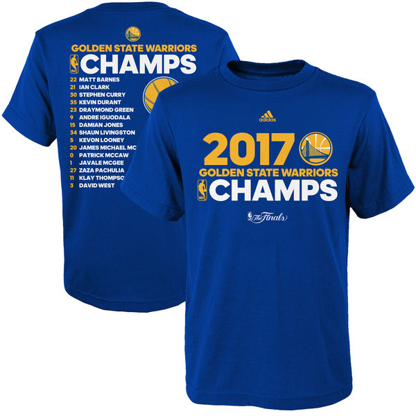 Men's Golden State Warriors adidas Royal 2017 NBA Finals Champions Parade T-Shirt