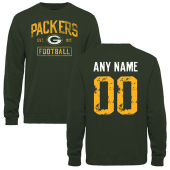 Men's Green Bay Packers Green Distressed Custom Name & Number Pullover Sweatshirt