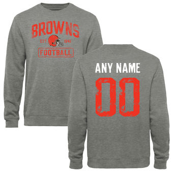 Men's Heather Gray Cleveland Browns Distressed Custom Name & Number Pullover Sweatshirt
