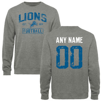 Men's Heather Gray Detroit Lions Distressed Custom Name & Number Pullover Sweatshirt Men's Heather Gray Detroit Lions Distressed Custom Name & Number Pullover Sweatshirt