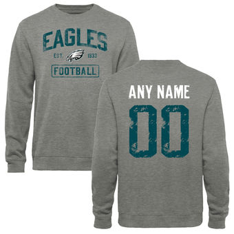 Men's Heather Gray Philadelphia Eagles Distressed Custom Name & Number Pullover Sweatshirt