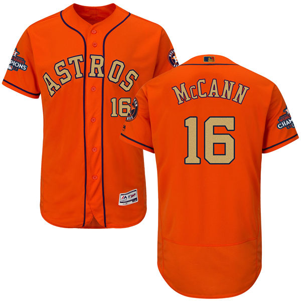 Men's Houston Astros #16 Brian McCann Orange 2018 Gold Program Flexbase Stitched MLB Jersey Men's Houston Astros #16 Brian McCann Orange 2018 Gold Program Flexbase Stitched MLB Jersey