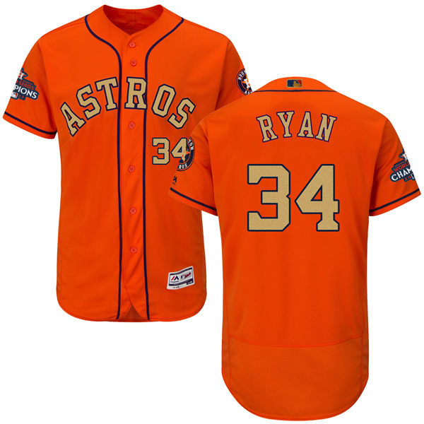Men's Houston Astros #34 Nolan Ryan  Gonzalez Orange 2018 Gold Program Flexbase Stitched MLB Jersey