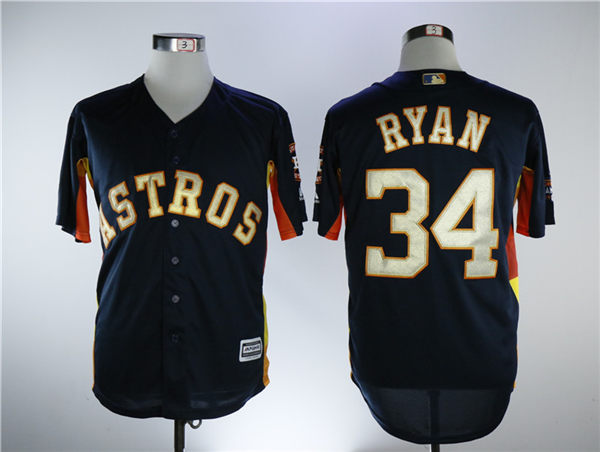 Men's Houston Astros #34 Nolan Ryan Navy Blue New Gold Program Flexbase Stitched MLB Jersey Men's Houston Astros #34 Nolan Ryan Navy Blue New Gold Program Flexbase Stitched MLB Jersey