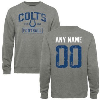 Men's Indianapolis Colts Heather Gray Distressed Custom Name & Number Pullover Sweatshirt