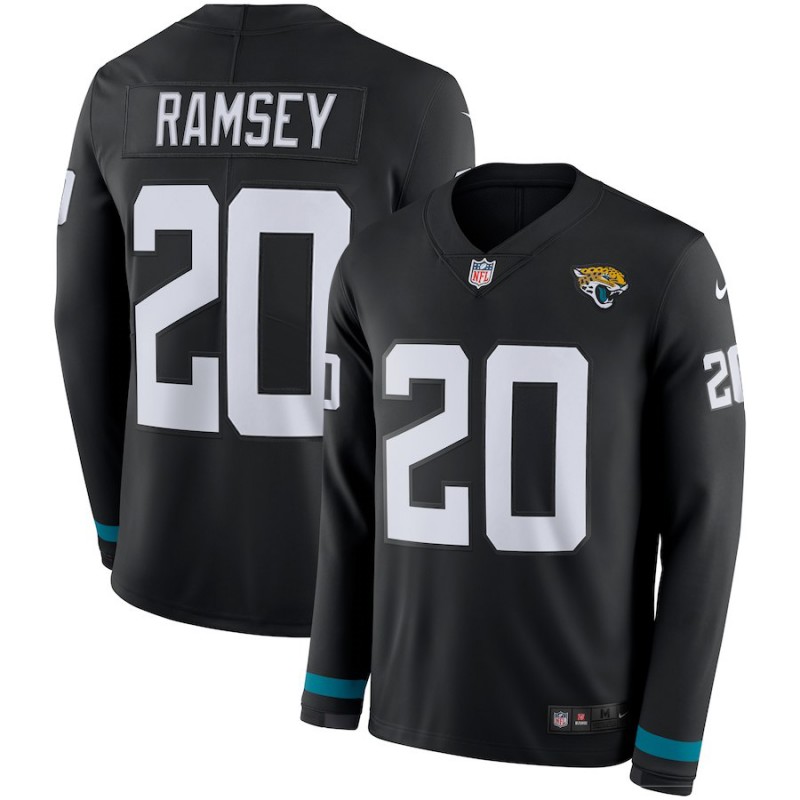 Men's Jaguars #20 Jalen Ramsey Black Team Color Men's Stitched NFL Limited Therma Long Sleeve Jersey