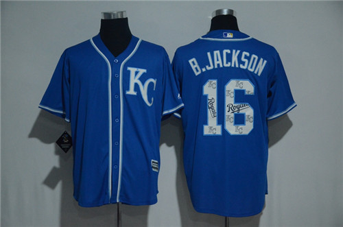 Men's Kansas City Royals #16 Bo Jackson Majestic Blue 2017 Color Printing Cool Base Jersey