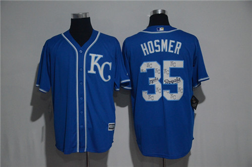 Men's Kansas City Royals #35 Eric Hosmer Majestic Blue 2017 Color Printing Cool Base Jersey