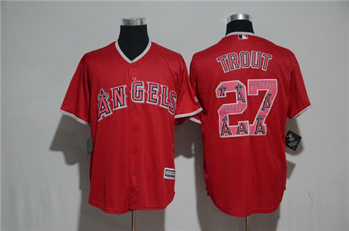 Men's Los Angeles Angels #27 Mike Trout Majestic Red 2017 Color Printing Cool Base Jersey