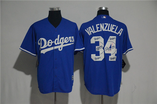 Men's Los Angeles Dodgers #34 Fernando Valenzuela Majestic Blue 2017 Color Printing Cool Base Jersey