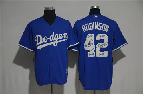 Men's Los Angeles Dodgers #42 Jackie Robinson Majestic Blue 2017 Color Printing Cool Base Jersey