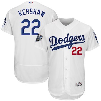 Men's Los Angeles Dodgers Clayton Kershaw Majestic White 2018 World Series Flex Base Player Jersey