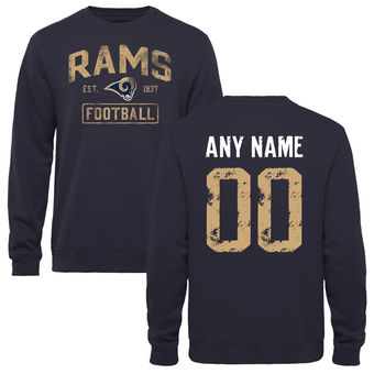 Men's Los Angeles Rams Navy Distressed Custom Name & Number Sweatshirt