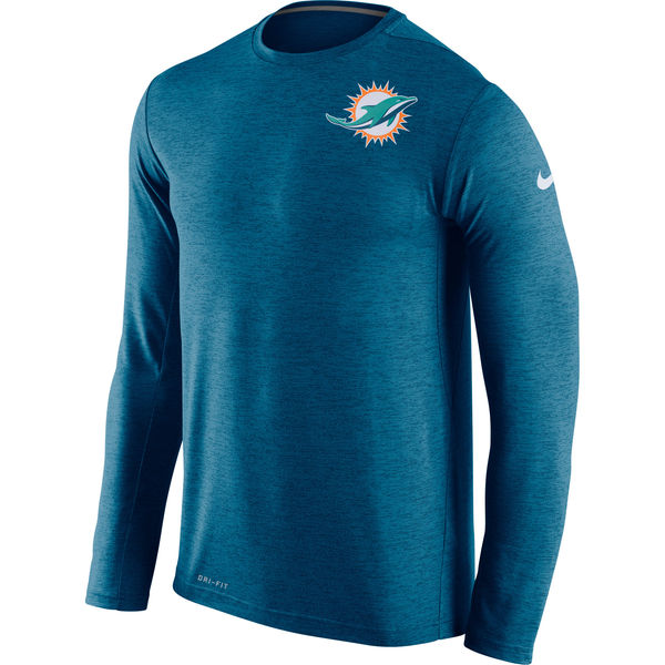 Men's Miami Dolphins Nike Aqua Dri-FIT Touch Long Sleeve Performance T-Shirt
