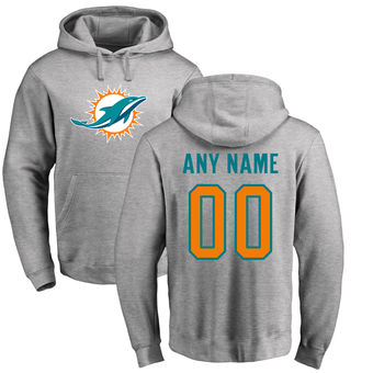 Men's Miami Dolphins Pro Line Ash Personalized Name & Number Logo Pullover Hoodie
