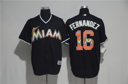 Men's Miami Marlins #16 Jose Fernandez Majestic Black 2017 Color Printing Cool Base Jersey