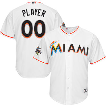Men's Miami Marlins Majestic White 2017 Cool Base Custom Jersey with All-Star Game Patch