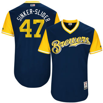 Men's Milwaukee Brewers Jett Bandy Sinker-Slider Majestic Navy 2017 Players Weekend Authentic Jersey Men's Milwaukee Brewers Jett Bandy Sinker-Slider Majestic Navy 2017 Players Weekend Authentic Jersey