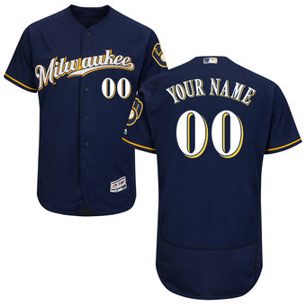 Men's Milwaukee Brewers Majestic Alternate Road Navy FlexBase Authentic Collection Custom Jersey