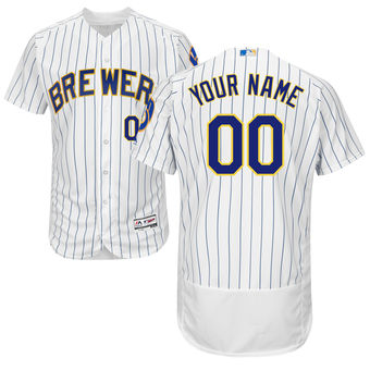Men's Milwaukee Brewers Majestic Alternate White Royal FlexBase Authentic Collection Custom Jersey