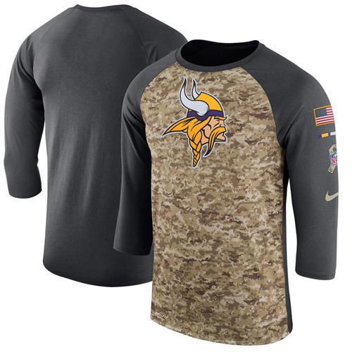 Men's Minnesota Vikings Nike Camo Anthracite Salute to Service Sideline Legend Performance Three-Quarter Sleeve T-Shirt Men's Minnesota Vikings Nike Camo Anthracite Salute to Service Sideline Legend Performance Three-Quarter Sleeve T-Shirt