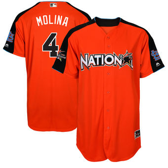 Men's National League Cardinals Yadier Molina Majestic Orange 2017 MLB All-Star Game Authentic Home Run Derby Jersey