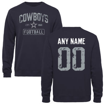 Men's Navy Dallas Cowboys Distressed Custom Name & Number Pullover Sweatshirt