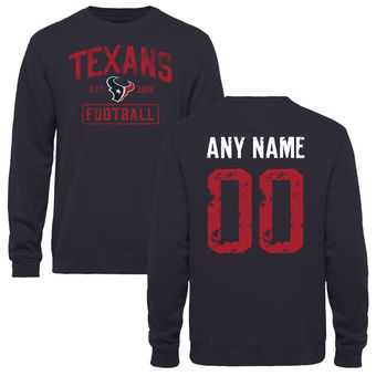 Men's Navy Houston Texans Distressed Custom Name & Number Pullover Sweatshirt