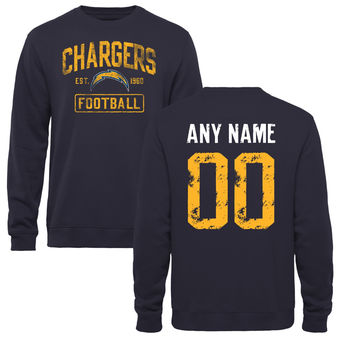 Men's Navy San Diego Chargers Distressed Custom Name & Number Pullover Sweatshirt