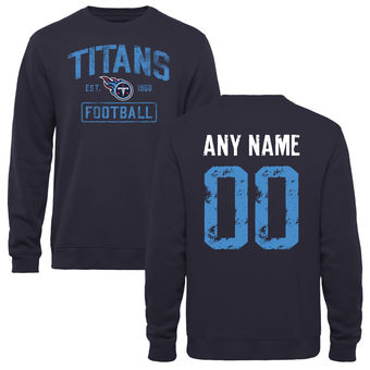 Men's Navy Tennessee Titans Distressed Custom Name & Number Pullover Sweatshirt