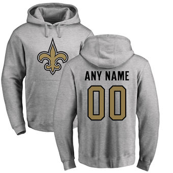 Men's New Orleans Saints Pro Line Ash Personalized Name & Number Logo Pullover Hoodie