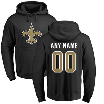 Men's New Orleans Saints Pro Line Black Any Name & Number Logo Personalized Pullover Hoodie