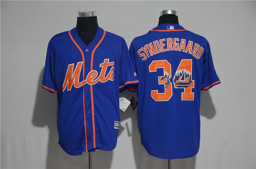 Men's New York Mets #34 Noah Syndergaard?Majestic Blue 2017 Color Printing Cool Base Jersey