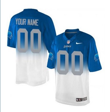 Men's Nike Detroit Lions Customized Elite Light BlueWhite Fadeaway NFL Jersey
