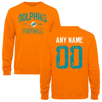 Men's Orange Miami Dolphins Distressed Custom Name & Number Pullover Sweatshirt