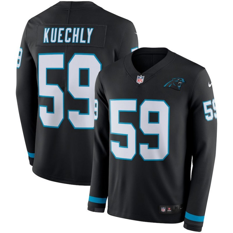 Men's Panthers #59 Luke Kuechly Black Team Color Men's Stitched NFL Limited Therma Long Sleeve Jersey