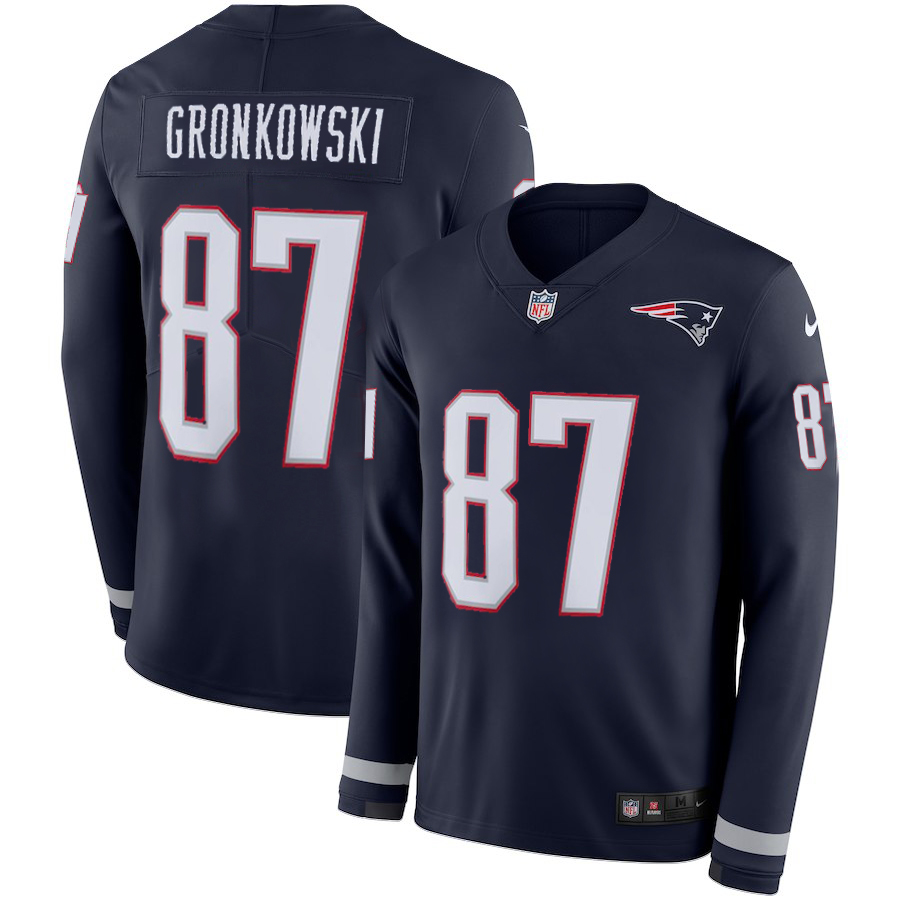 Men's Patriots #87 Rob Gronkowski Navy Blue Team Color Men's Stitched NFL Limited Therma Long Sleeve Jersey