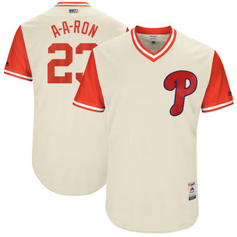 Men's Philadelphia Phillies Aaron Altherr A-A-Ron Majestic Tan 2017 Players Weekend Authentic Jersey