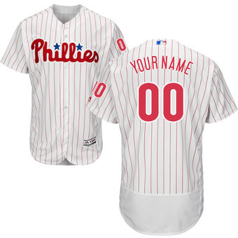 Men's Philadelphia Phillies Majestic Home White Scarlet FlexBase Authentic Collection Custom Jersey