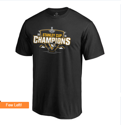 Men's Pittsburgh Penguins Black 2016 Stanley Cup Champions Standard Embroider  LOGO T-Shirt