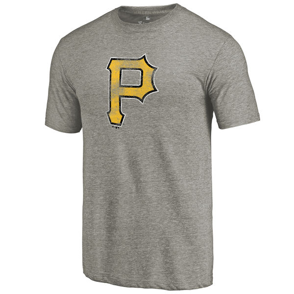 Men's Pittsburgh Pirates Ash Distressed Team Tri-Blend T-Shirt Men's Pittsburgh Pirates Ash Distressed Team Tri-Blend T-Shirt